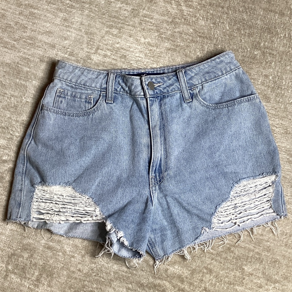 Hollister Faded Blue Ripped Jean Shorts